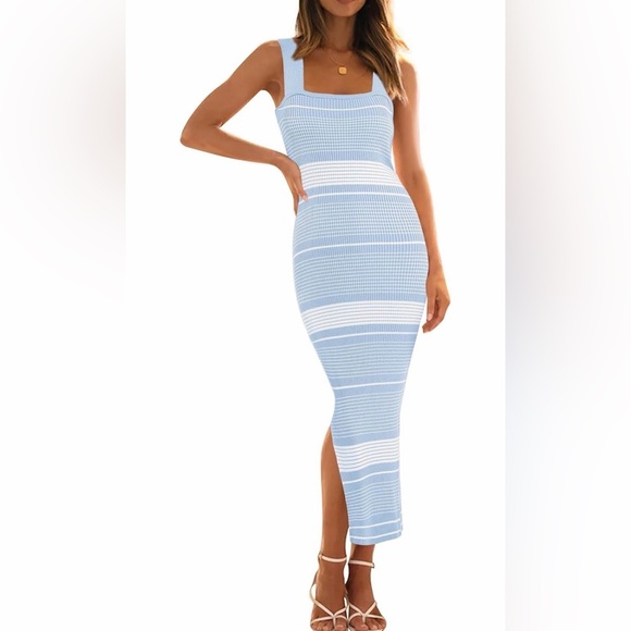None Dresses & Skirts - 🆕Bodycon Midi Sleeveless Striped Ribbed Knit Party Sweater Dress